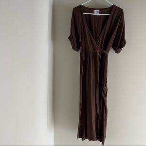 Urban Outfitters Mauve Brown Midi Wrap Dress with pockets Size Large